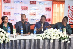 Mr. Kunle Afolayan, responding to questions while Nkemdilim Begho, Okechukwu Ofili and Mr. Kunle Soriyan looks on at the #IYD2016NG event.